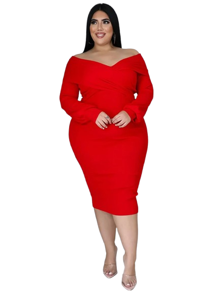 Plus Size V-Neck Midi Stretchy