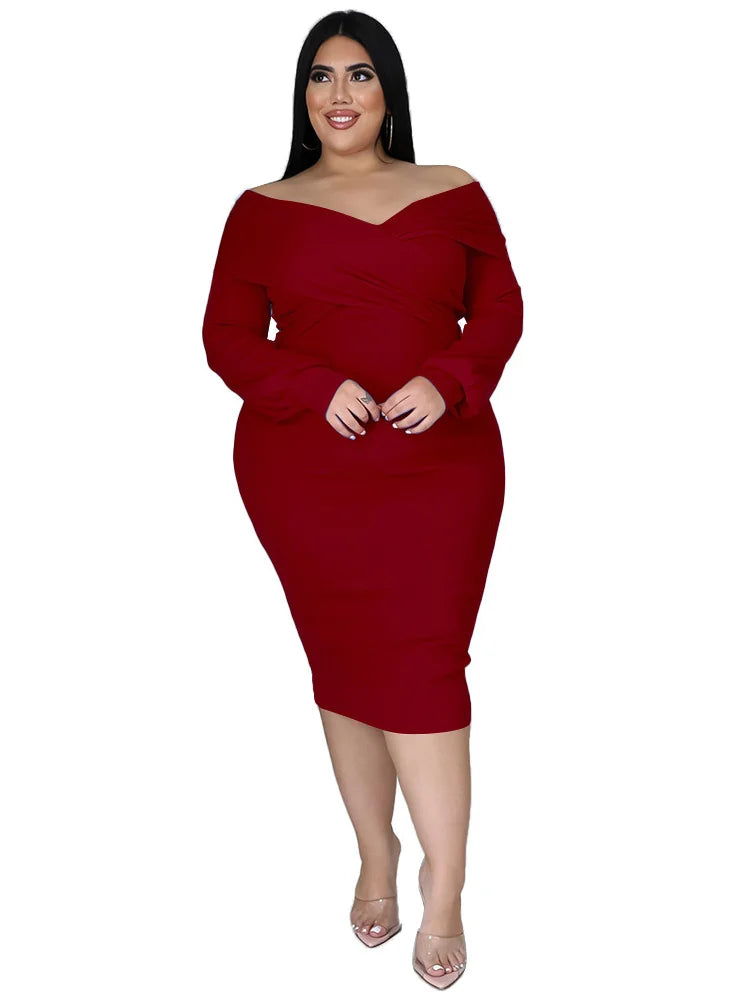 Plus Size V-Neck Midi Stretchy