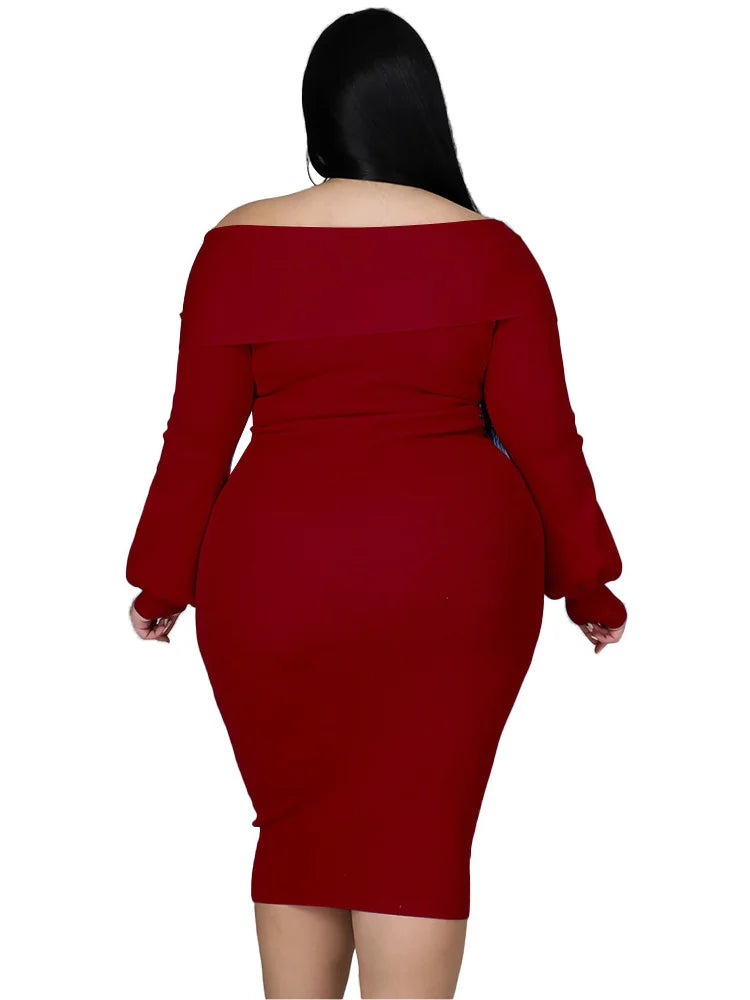 Plus Size V-Neck Midi Stretchy