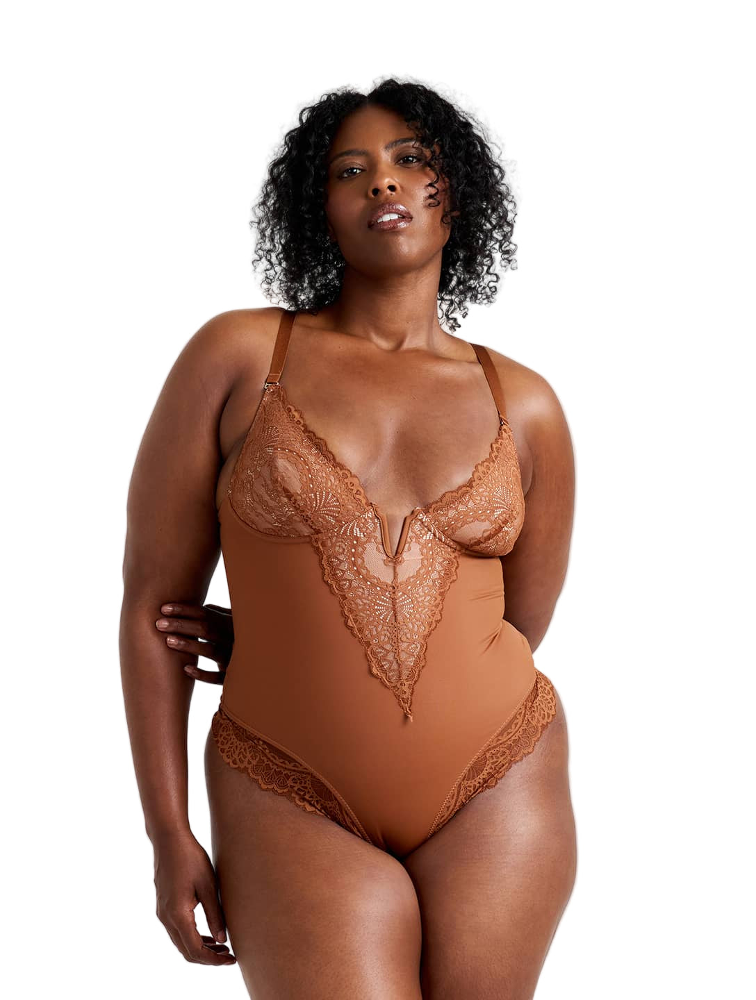 V-Neck Half Laced Bodysuit