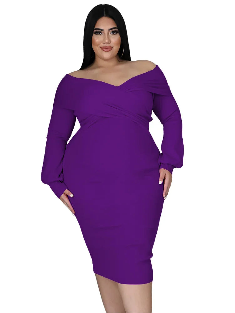 Plus Size V-Neck Midi Stretchy