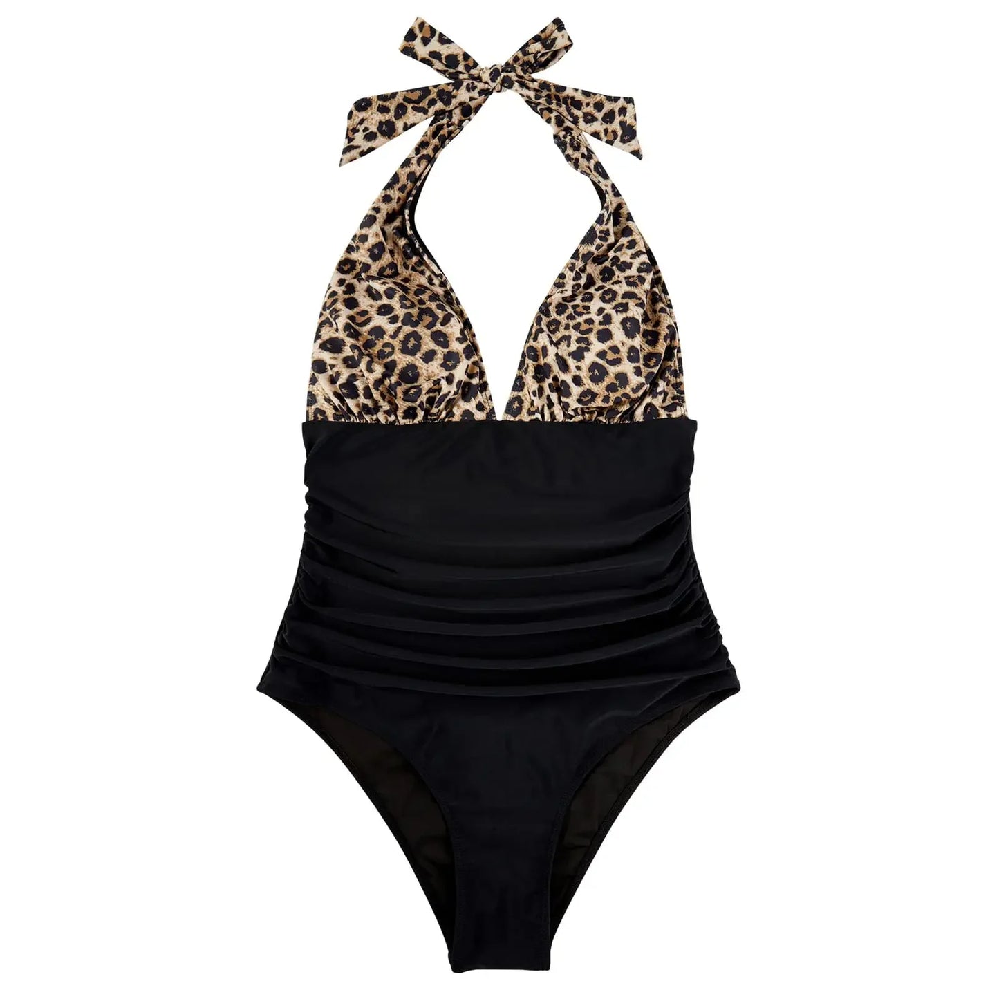 Block V-Neck Halter Swimsuit