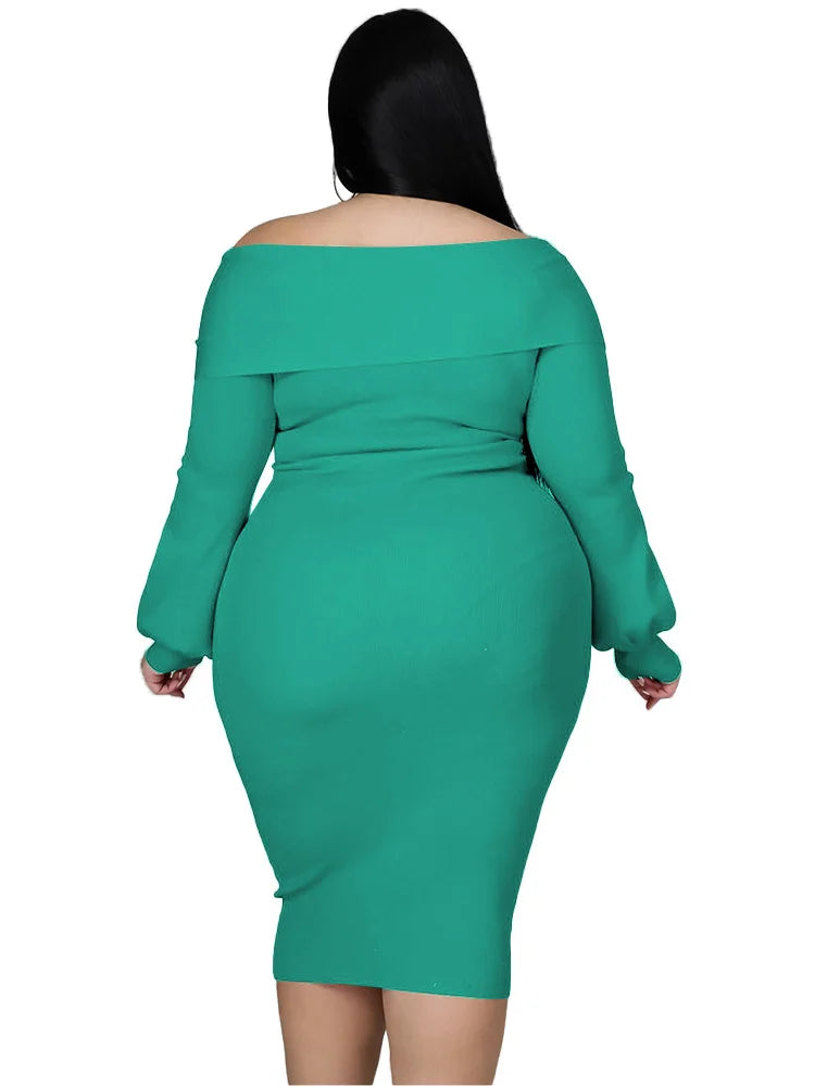 Plus Size V-Neck Midi Stretchy