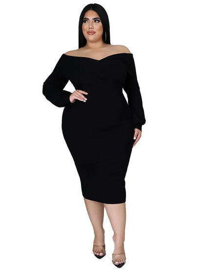 Plus Size V-Neck Midi Stretchy