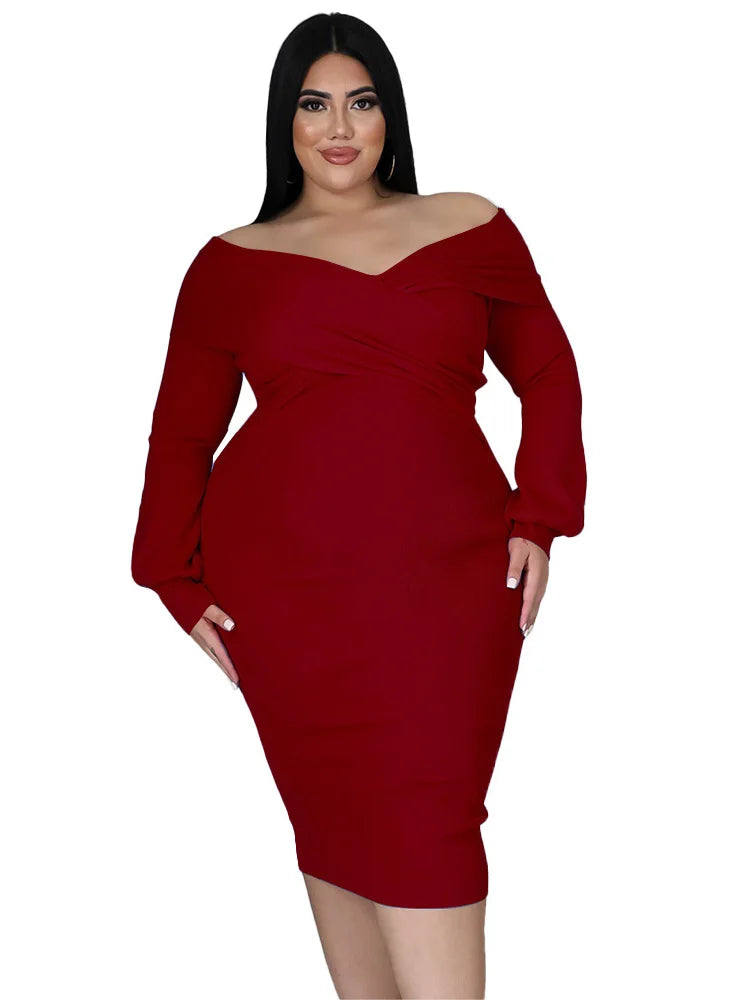 Plus Size V-Neck Midi Stretchy