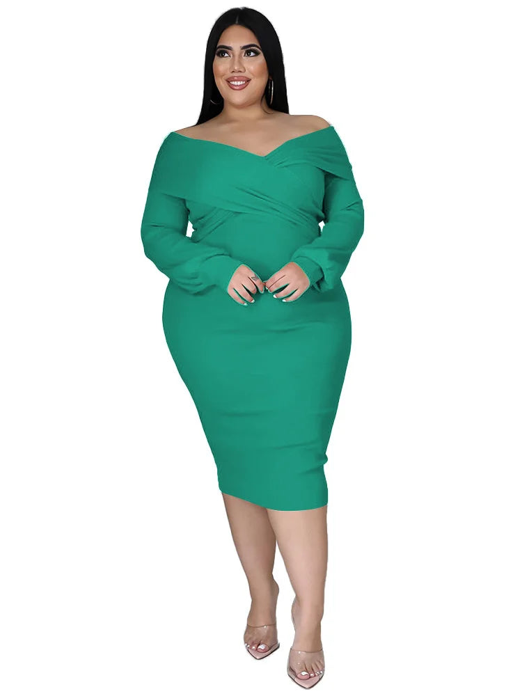 Plus Size V-Neck Midi Stretchy