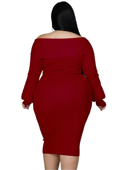 Plus Size V-Neck Midi Stretchy