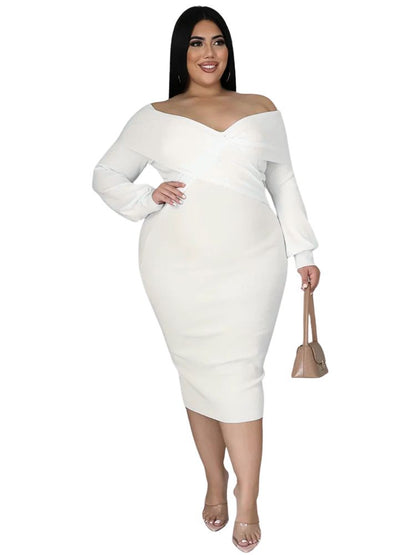 Plus Size V-Neck Midi Stretchy
