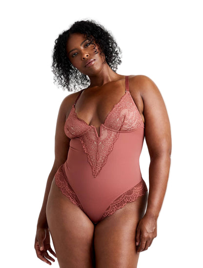 V-Neck Half Laced Bodysuit